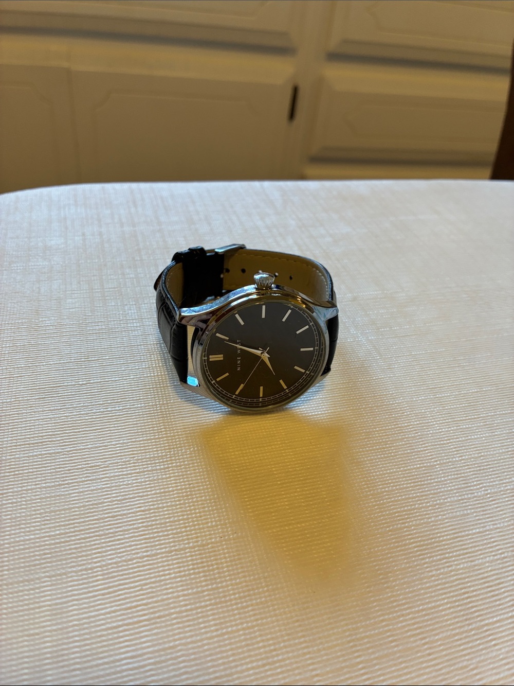 Nine West Men's Black Dial Watch with Silver Case